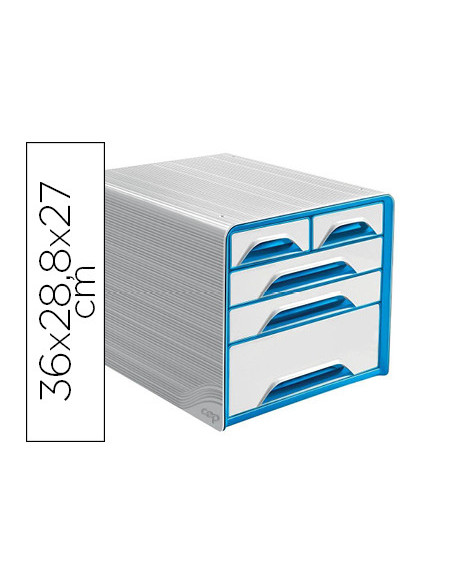 FICHERO CAJONES SOBREMESA CEP 5 CAJONES MIXTOS BL/AZ 360X288X270MM