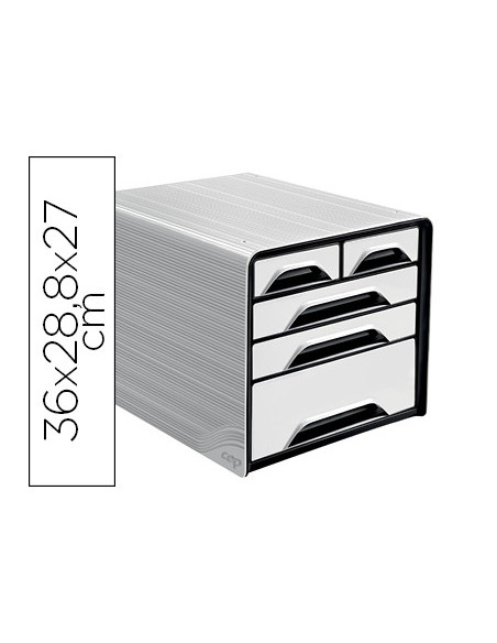 FICHERO CAJONES SOBREMESA CEP 5 CAJONES MIXTOS BL/NG 360X288X270MM