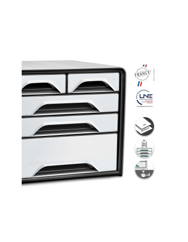 FICHERO CAJONES SOBREMESA CEP 5 CAJONES MIXTOS BL/NG 360X288X270MM