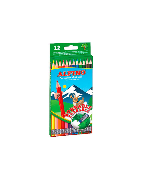 LAPICES COLORES ALPINO BORRABLE GOMA C.12 SURT.
