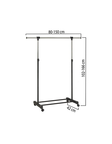 PERCHERO UNILUX EXTENSIBLE 4 RUEDAS AJ.ALTURA NG./CROMADO 80/150 X