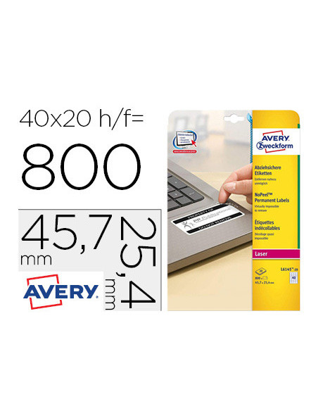 ETIQUETA ADH. AVERY 45,7X25,4MM PERMANENTE LASER BL.CAJA 800 UD.