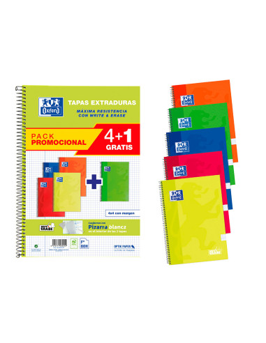 CUADERNO ESP. OXFORD PIZARRA FL. T.EXTRA. 4MM 80H. 90GR. PK.5UD.