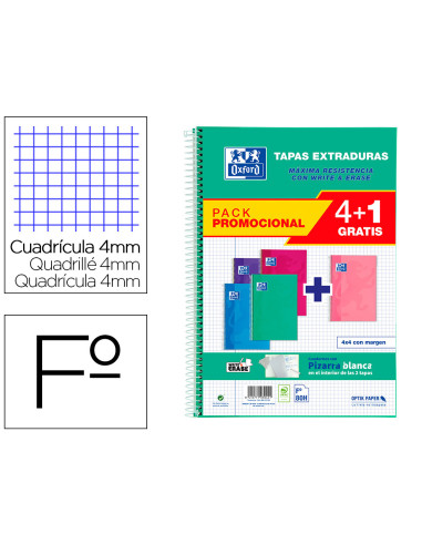 CUADERNO ESP. OXFORD PIZARRA FL. T.EXTRA. 4MM 80H. 90GR. PK.5UD.