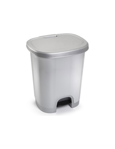 CONTENEDOR PLASTICFORTE PLAST.TAPADERA PEDAL 27LT.PLATA 380X320X450MM
