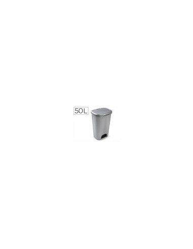 CONTENEDOR PLASTICFORTE PLAST.TAPADERA PEDAL 50LT.PLATA 410X360X635MM