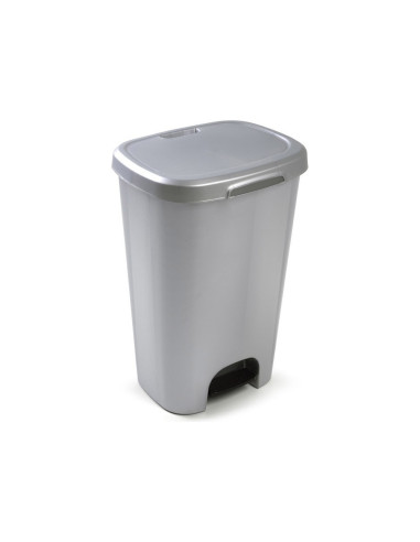 CONTENEDOR PLASTICFORTE PLAST.TAPADERA PEDAL 50LT.PLATA 410X360X635MM