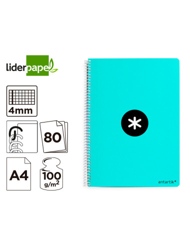 CUADERNO ESP.LIDERPAPEL A4 ANTARTIK T.DURA 80H 100GR 4MM MARGEN MENTA