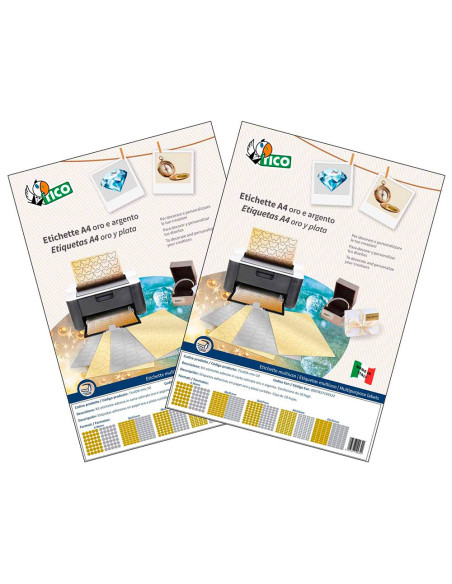 ETIQUETA ADH.AVERY TICO SATINADO ORO/PLATA LASER PK.DE 626 UD. SURT.