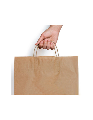 BOLSA KRAFT RECICLADO ASA RETORCIDA LISO NATURAL S 240X100X320MM