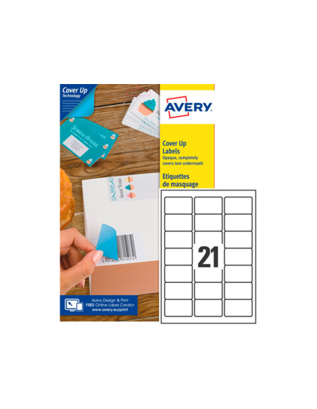 ETIQUETA ADH. AVERY PERMANENTE LASER BL.63,5X38,1MM CAJA 525 UD.