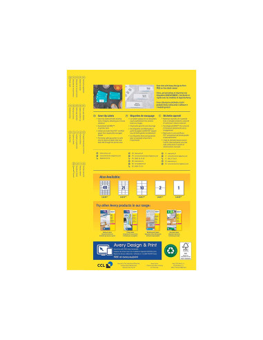 ETIQUETA ADH. AVERY PERMANENTE LASER BL.63,5X38,1MM CAJA 525 UD.