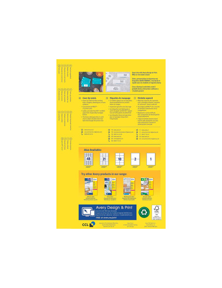 ETIQUETA ADH. AVERY PERMANENTE LASER BL.63,5X38,1MM CAJA 525 UD.