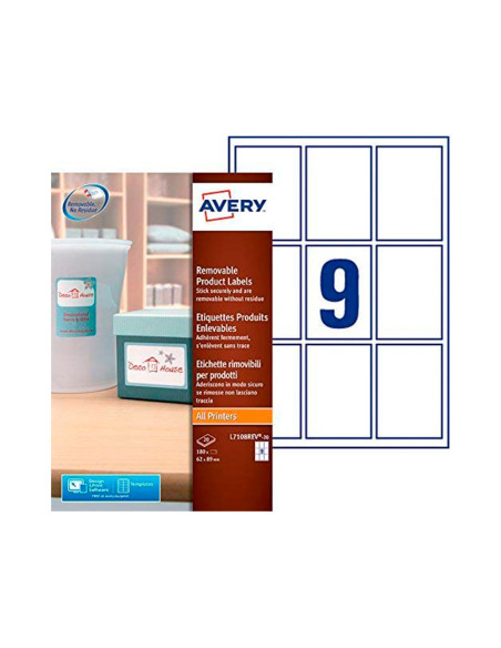 ETIQUETA ADH. AVERY REMOV.LASER TINTA BL.62X89MM
