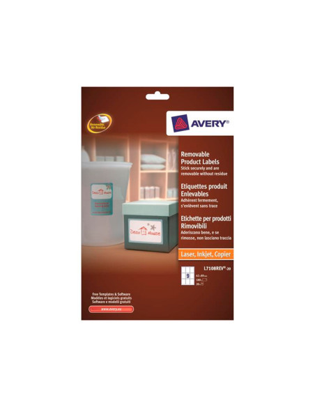 ETIQUETA ADH. AVERY REMOV.LASER TINTA BL.62X89MM