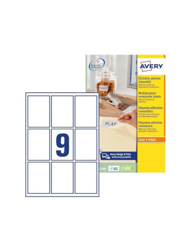 ETIQUETA ADH. AVERY REMOV.LASER TINTA BL.62X89MM