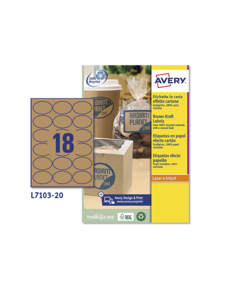 ETIQUETA ADH. AVERY KRAFT EFECTO CARTON OVALADA 63,5X42,3MM REMOV.