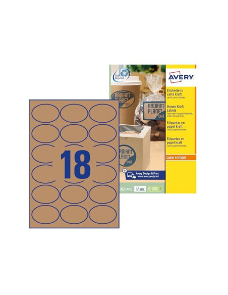 ETIQUETA ADH. AVERY KRAFT EFECTO CARTON OVALADA 63,5X42,3MM REMOV.