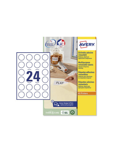 ETIQUETA ADH. AVERY BL.REDONDA REMOV.LASER TINTA 37MM