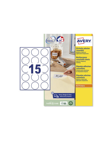 ETIQUETA ADH. AVERY BL.REDONDA REMOV.LASER TINTA 51MM