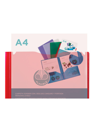 CARPETA BEAUT.DOSSIER DOS BOLSAS CANGUROS 45680 PP DIN A4 ROJA