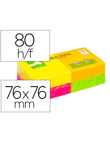 BLOC NOTAS ADH. Q-CON. 75X75MM 12UD 80H. COL. SURT. NEON