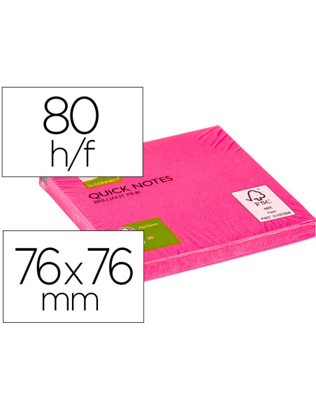 BLOC NOTAS ADH. Q-CON. 75X75MM  80H. ROSA NEON