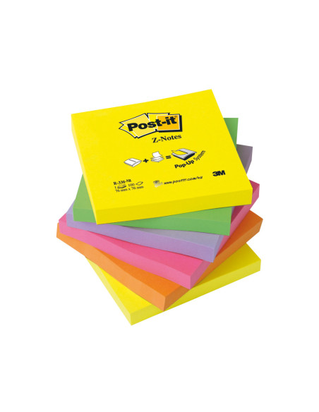 BLOC NOTAS ADH. POST-IT 76X76MM Z-NOTES 6UD 100H. COL.SURT. INTENSO