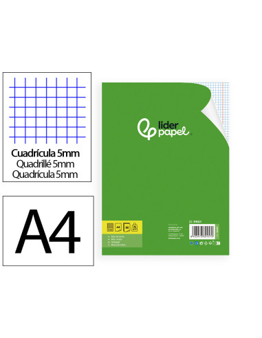 BLOC ENCOLADO LIDERPAPEL A4 5MM PERFORADO 80H. 60GR. S/TAPA