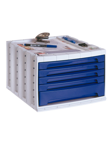FICHERO CAJ. SOBREM.37X30,5X21,5 CM BANDEJA ORG.SUPERIOR 5 CAJ. AZUL