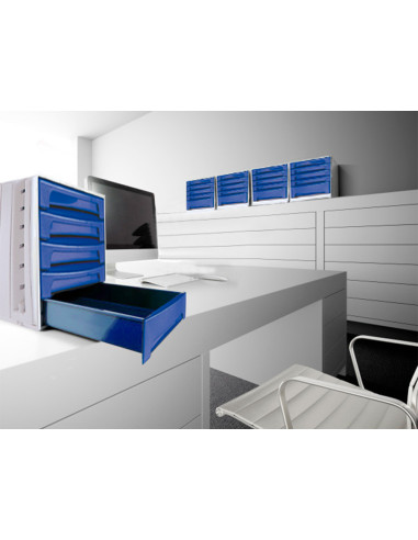 FICHERO CAJ. SOBREM.37X30,5X21,5 CM BANDEJA ORG.SUPERIOR 5 CAJ. AZUL