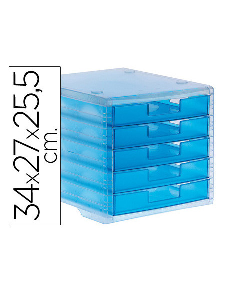 FICHERO CAJ. SOBREM.340X270X255 MM APILABLES 5 CAJ. AZUL MAR TRANSLUC