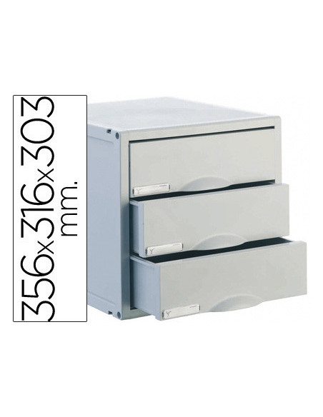 FICHERO CAJ. SOBREM.ARCHISYSTEM 356X316X303 MM 3 CAJ. COLOR GRIS