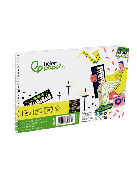 BLOC ESP. LIDERPAPEL MUSICA A5 PENTAGRAMA 3MM 20H 100GR. C/ANOT.