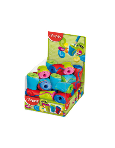 SACAPUNTAS PLASTICO MAPED BOOGY UN USO C/DEPOSITO COL.SURT.
