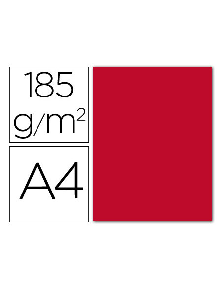 CARTULINA GUARRO DIN A4 ROJO 185 GR PAQUETE 50 H 200040162