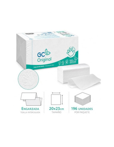 TOALLA PAPEL MANO ENGARZADA ECOLOGICA XTRASEC 20X23 2 CAP. PAQ.196 U.