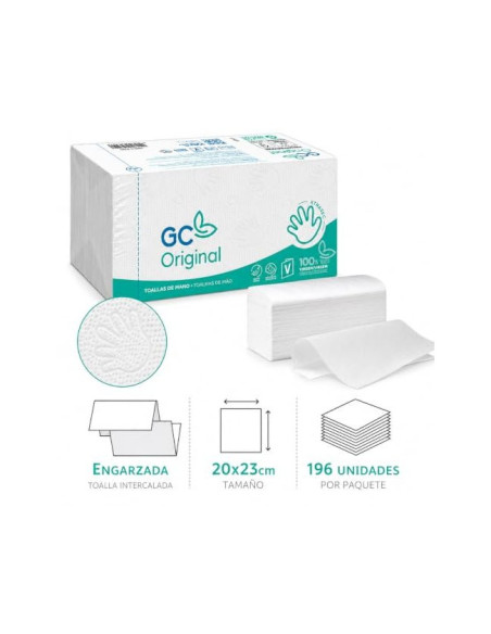 TOALLA PAPEL MANO ENGARZADA ECOLOGICA XTRASEC 20X23 2 CAP. PAQ.196 U.