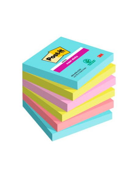 BLOC NOTAS ADH.POST-IT SUPER STICKY 76X76MM 6UD 90H. COL.SURT.
