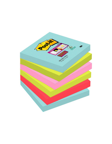 BLOC NOTAS ADH.POST-IT SUPER STICKY 76X76MM 6UD 90H. COL.SURT.