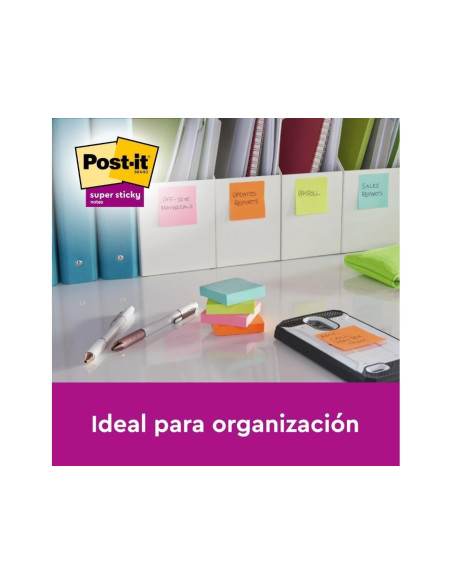 BLOC NOTAS ADH.POST-IT SUPER STICKY 76X76MM 6UD 90H. COL.SURT.