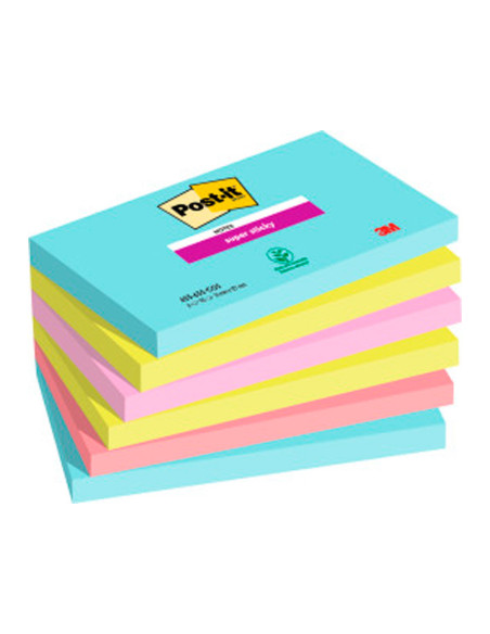 BLOC NOTAS ADH.POST-IT SUPER STICKY 76X127MM 6UD 90H. COL. SURT.