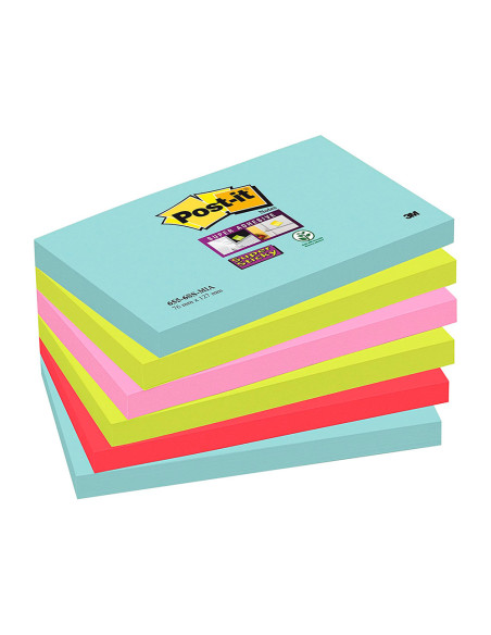 BLOC NOTAS ADH.POST-IT SUPER STICKY 76X127MM 6UD 90H. COL. SURT.