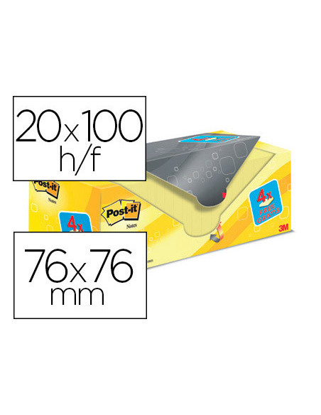 BLOC NOTAS ADH.POST-IT SUPER STICKY 76X76MM 20UD.100H. AM.