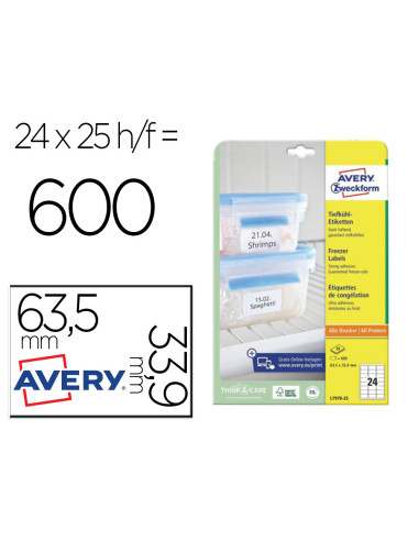 ETIQUETA ADH. AVERY L7970-25 63,5X33,9MM CONGELADOR BL. 600UD.