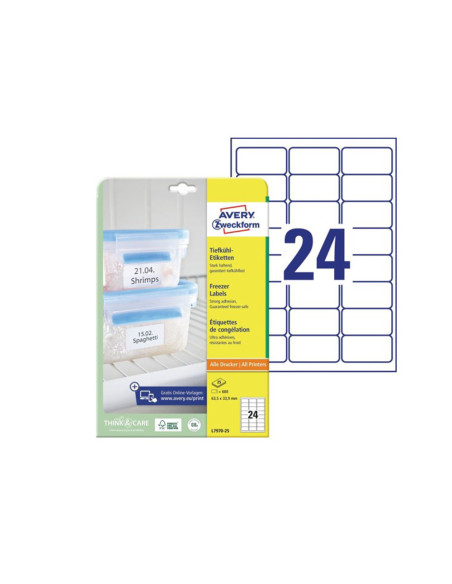 ETIQUETA ADH. AVERY L7970-25 63,5X33,9MM CONGELADOR BL. 600UD.
