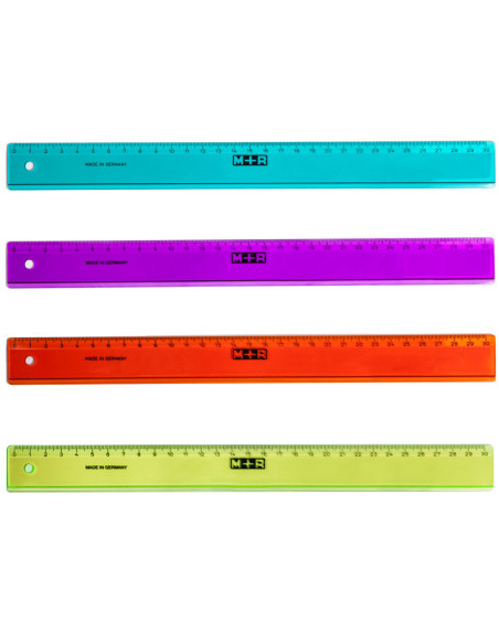 REGLA MOR 30 CM PLASTICO COLORES SURTIDOS GRADUADA Y BISELADA