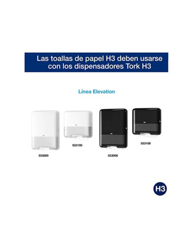 TOALLA PAPEL ENGARZADA 2 CAPAS 13X11,5 CM 250UD.PARA DISPENSADOR H3