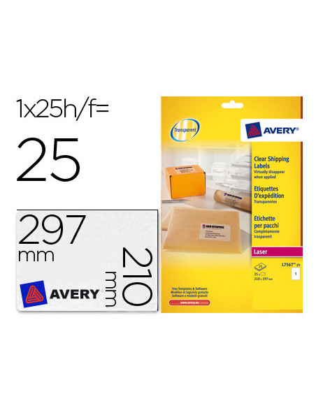 ETIQUETA ADH. AVERY L7567-25 210X297MM TPTE. 25H.