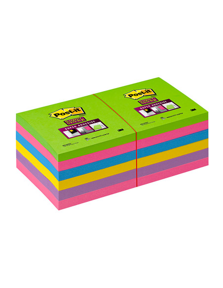 BLOC NOTAS ADH.POST-IT SUPER STICK 76X76MM 12UD 100H. COL. SURT.